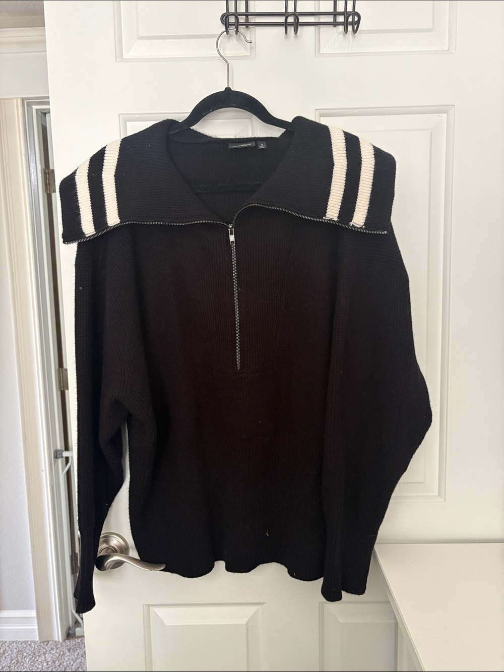 torrid Black Cowl-Neck Sweater with White Stripe Detail